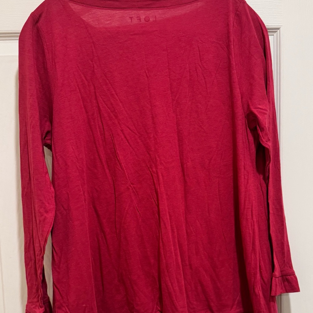LOFT Red Ruffled Long Sleeve Blouse - Picture 5 of 6